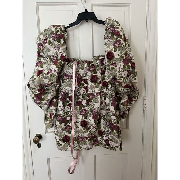 HOUSE OF CB 'Azie' Vintage Floral Jacquard Puff Sleeve Mini Dress NWT XL - Picture 5 of 9